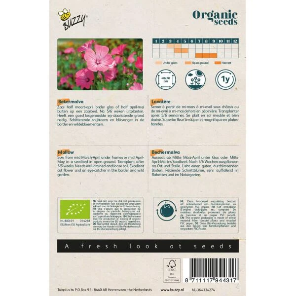 Lavatera Trimestris Rose/rood BIO 4 Lavatera Trimestris Rose/rood BIO - Afbeelding 2